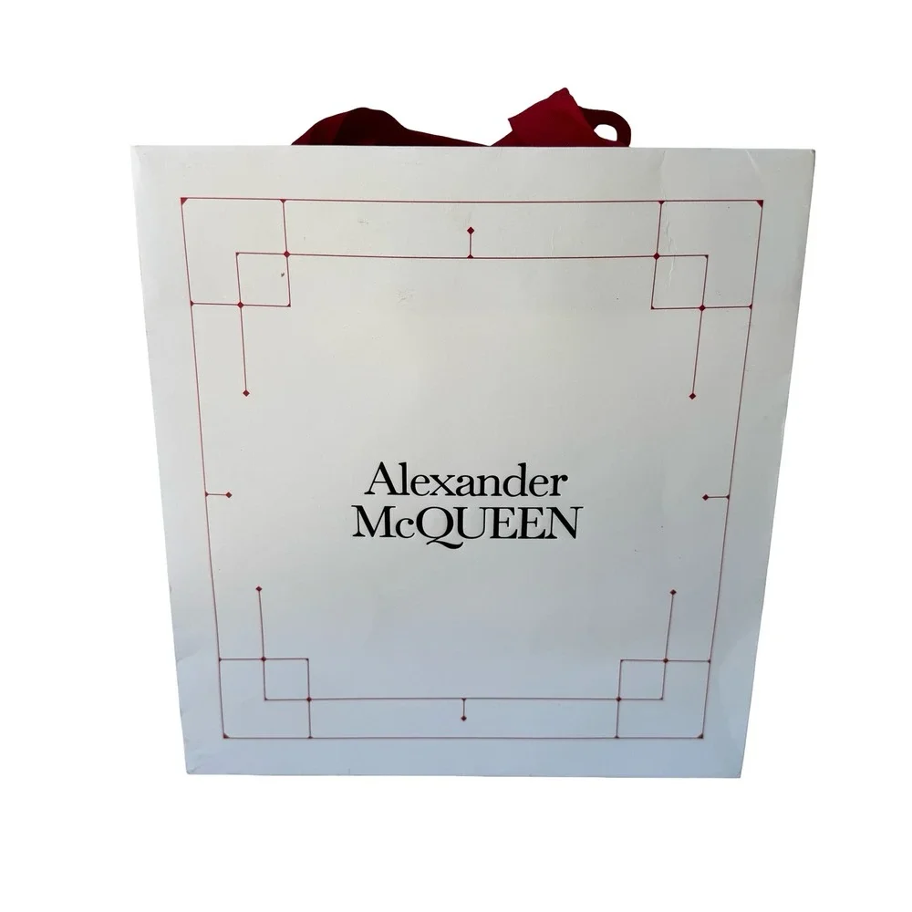 Alexander McQueen White Paper Boutique Shopping Bag‎ Red Ribbon Handles Logo